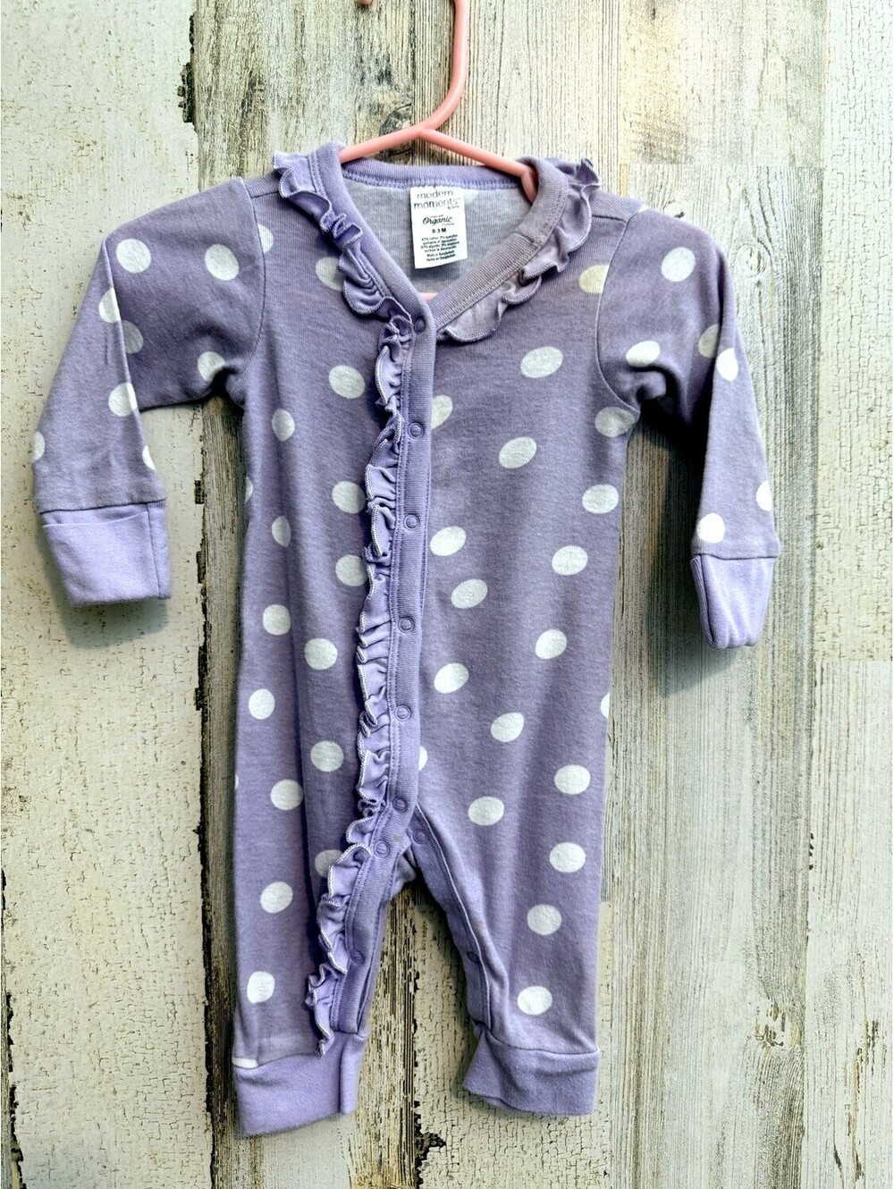 Modern Moments by Gerber Lavender Polka Dot Ruffle Sleeper 0-3M Organic